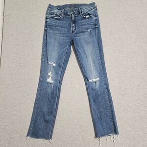 Mother Mid Rise Dazzler Ankle Fray Jeans Weekend Warrior Distressed Size W29 USA